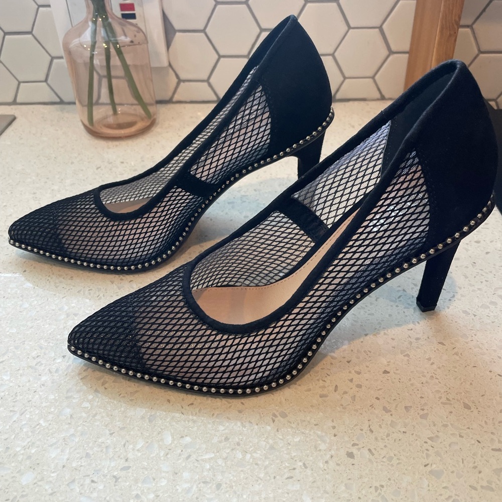 Bar III Womens Binsaf Embellished Mesh Pumps